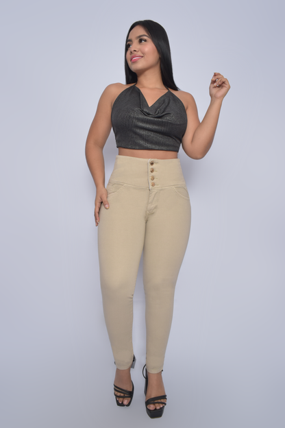 Jeans con Faja Control de Abdomen Levanta Cola Natural Premium Cintura de Avispa™