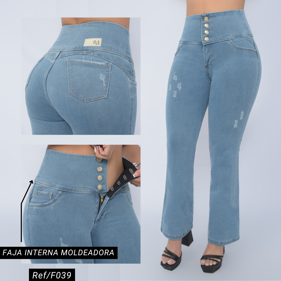 Jeans con Faja Control de Abdomen Levanta Cola Natural Premium Cintura de Avispa™