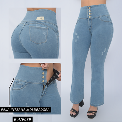 Jeans con Faja Control de Abdomen Levanta Cola Natural Premium Cintura de Avispa™