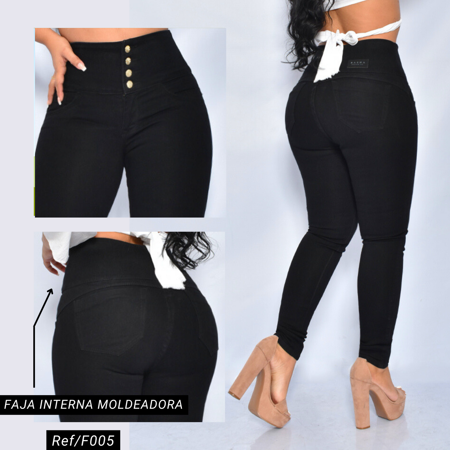 Jeans con Faja Control de Abdomen Levanta Cola Natural Premium Cintura de Avispa™