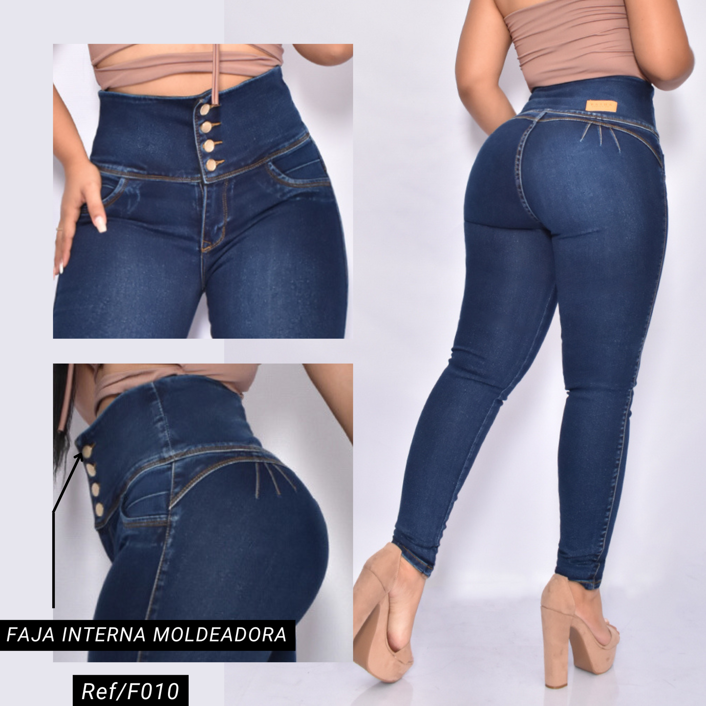 Jeans con Faja Control de Abdomen Levanta Cola Natural Premium Cintura de Avispa™