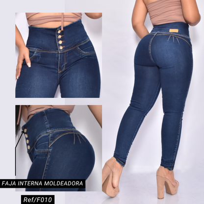 Jeans con Faja Control de Abdomen Levanta Cola Natural Premium Cintura de Avispa™