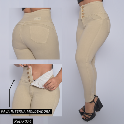 Jeans con Faja Control de Abdomen Levanta Cola Natural Premium Cintura de Avispa™