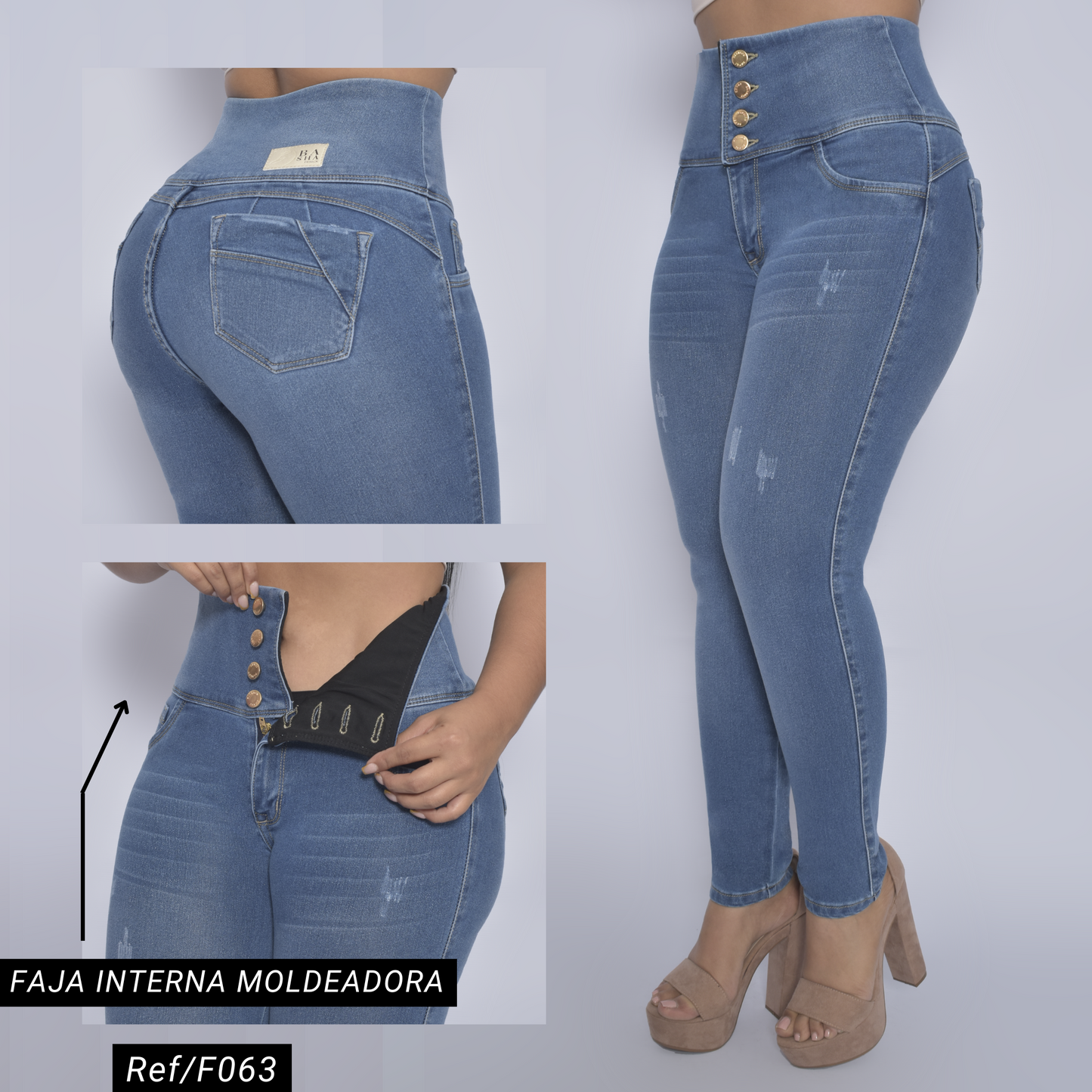 Jeans con Faja Control de Abdomen Levanta Cola Natural Premium Cintura de Avispa™