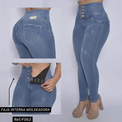 Jeans con Faja Control de Abdomen Levanta Cola Natural Premium Cintura de Avispa™